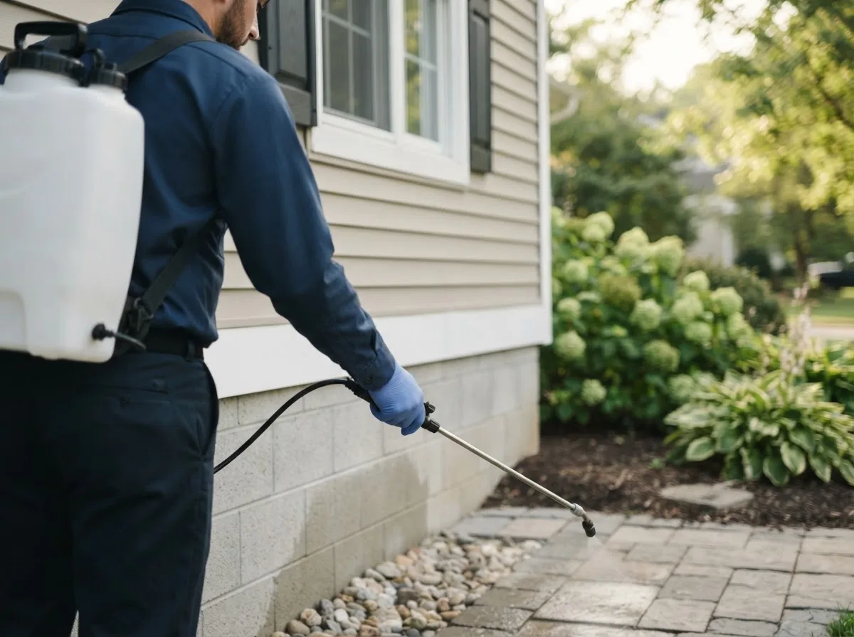 Pest control technician inspecting a home in Beggs, OK